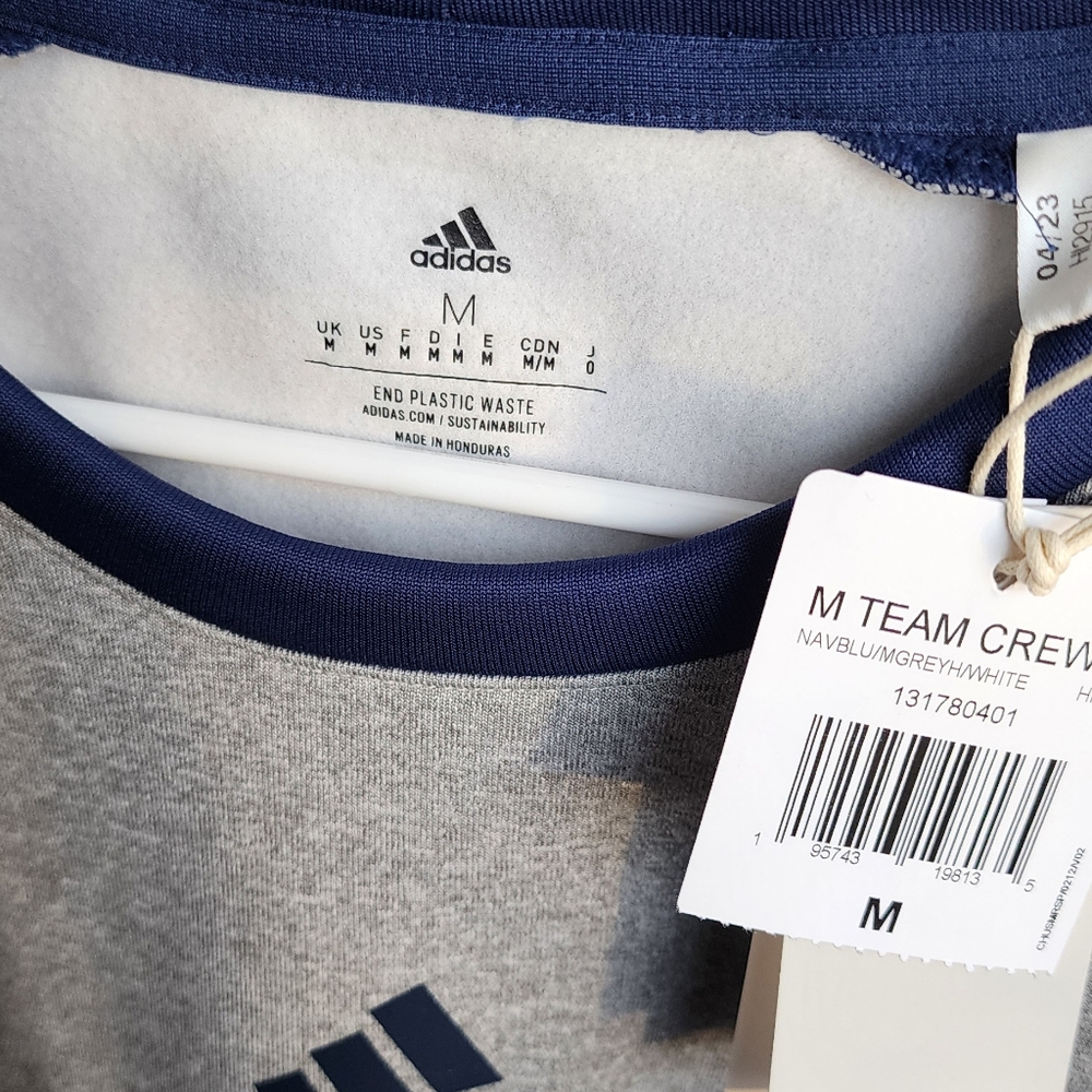 NWT Adidas Men's Team Navy Blue & Grey Crewneck Sweatshirt - Picture 2 of 6